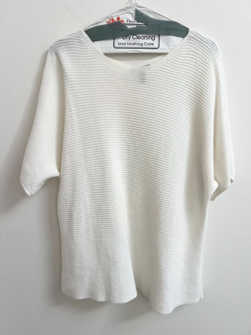 Eileen Fisher Made in Peru Ribbed Knit Short Sleeve Sweater Cream M